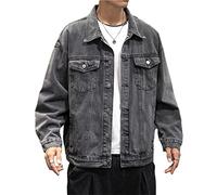 RGVV Jeans Jacket Men, Trucker Jacket Jeans Lightweight Casual Jacket Dark Grey Transitional Jacket Button Down Lapel Coat Slim Fit Stretch Denim Jacket Biker Classic Cargo Jacket For Men,Xl