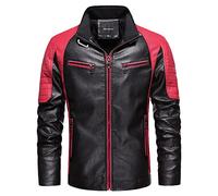 RGVV Leather Biker Jackets For Men, Punk Bomber Jacket Men Vintage Black Red Motorcycle Jackets Casual Autumn Pu Leather Jacket Windbreaker With Pocket For Indoor Outdoor Sport,L