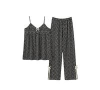 RGVV Pajama Sets For Women, Short Summer Pajama Set Sexy Two-Piece Sleepwear Breathable Black Silk Pajama Set Floral Cami Top Pajama Bottoms Loungewear For Ladies Teenage Girl,Xl