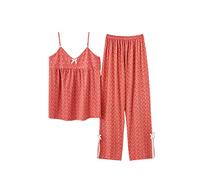 RGVV Pajama Sets For Women, Short Summer Pajama Set Sexy Two-Piece Sleepwear Breathable Orange Silk Pajama Set Floral Cami Top Pajama Bottoms Loungewear For Ladies Teenage Girl,Xxl