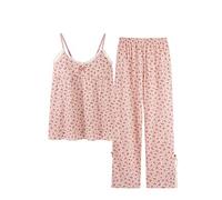 RGVV Pajama Sets For Women, Women'S Short Pajamas Sexy Breathable Two-Piece Sleepwear Cute Pink Floral Pajama Set Lace Cami Top Pajama Bottoms Loungewear Summer Clothes For Ladies Teenage Girl,L