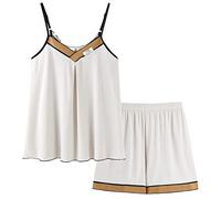 RGVV Womens Pyjamas Set, Short Summer Pajama Set Sexy Two-Piece Sleepwear Breathable White Silk Pajama Set Cami Top Sleep Shorts Loungewear For Ladies Teenage Girl,Xl