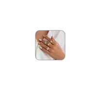 rgwtgkyh 4 PCS Stacking Knuckle Rings Set for Wome Chunky Gold Rings Unique Statement Ring Crystal Rhinestone Thick Ring Sets Non Tarnish Signet Ring Geometric Wrap Finger Ring Fashion Jewelry, Brass