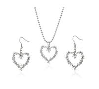 rgwtgkyh Gothic Barbed Wire Heart Earrings Necklace for Women Gold Silver Punk Style Thorn Large Heart Necklace Stainless steel Metal Mesh Dangle Drop Earrings for Girls Halloween Jewelry Set Gifts, L
