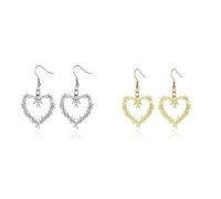 rgwtgkyh Gothic Barbed Wire Heart Earrings Necklace for Women Gold Silver Punk Style Thorn Large Heart Necklace Stainless steel Metal Mesh Dangle Drop Earrings for Girls Halloween Jewelry Set Gifts, L