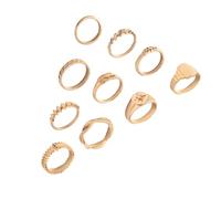 RGYBAO 10pcs Geometric Shaped Rings Set with Crystal Gold/Silver Plated Rings Adjustable Accessories for Women