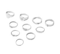 RGYBAO 10pcs Geometric Shaped Rings Set with Crystal Gold/Silver Plated Rings Adjustable Accessories for Women