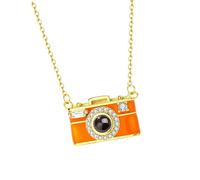 RGYBAO Camera Pendant Necklace Multilingual Projection Feature 100 Languages Compact Design Copper Jewelry Language Translator Jewelry Gift