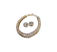 RGYBAO Modern Square Studs Earrings Coordinating Necklace Set Copper Base Allergy Safe Jewelry Evening Occasion Essential Long Lasting Shines Copper Accessories