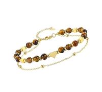 RGYBAO Natural Stone Heart Sphere Bangle Double Thread Artisanal Jewelry for Women Present for Her Delicate Two Rank Chain Smooth Smoothed Stone Bangle