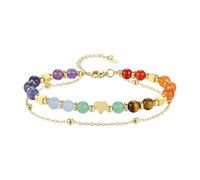 RGYBAO Natural Stone Heart Sphere Bangle Double Thread Artisanal Jewelry for Women Present for Her Delicate Two Rank Chain Smooth Smoothed Stone Bangle