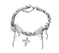 RGYBAO Stylish Clavicle Chain Adjustable Choker with Angelic Wing and Crucifix Charm Jewelry for Girls and Women Jewelry