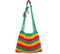 RGYLION Jamaican Reggae Crossbody Bag Handmade Crochet Cotton Messenger Bag, Red Green Yellow Color Stripes Bohemian Sling Bag for Men Women