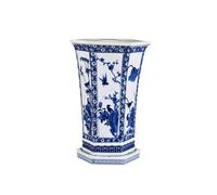RGZFYH Maceta Blue & White Floral Porcelain Plant Pot Jingdezhen Ceramic Hexagonal Flower Pot with Drainage Hole and Saucer Chinese Asian Design Planter Pot for Living Room Decor(23.5x43cm)