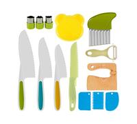 RHAIQBVC 14 Pcs Kids Safe Knife Set for Toddlers Real Cooking Toddler Knife for Chopping Toddler Safe Knives Set with Wood Toddler Safe Cutters Potato Slicers Grater and Serrated Edges Cutters