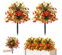 RHAIQBVC 2 Pcs Artificial Fall Topiary Ball with Ground Spike Weather Resistant Faux Fall Shrub Outdoor for Garden Porch Autumn Thanksgiving Decor