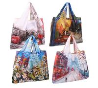 RHAIQBVC 4Pcs Foldable Shopping Bag,Large Capacity Oil Painting Print Grocery Storage Bag,Portable 210D Oxford Cloth Picnic Shoulder Tote for Women