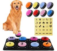 RHAIQBVC 8Pcs Dog Talking Button, Recordable Dog Communication Button with Nonslip Mat & Stickers, Colorful Pet Training Buttons, Battery Operated Clear Recording Dog Buttons for Dogs Pets (8PCS)