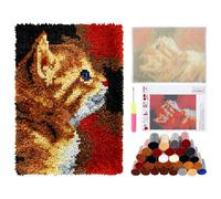 RHAIQBVC Cat Face Latch Hook Kits Cute Animals Latch Hook Rug Kit Pre Printed Bright Color Latches Carpet Making Kit DIY Handmade Wall Hanging Set for Adults Kids Beginners`(Yellow -red)