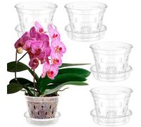 RHAIQBVC Clear Orchid Pot, 5Pcs Plastic Plant Pots with Holes and Saucers, Sturdy Breathable Flower Plant Pot, House Plant Pots Nursery Pots for Orchid Repotting Kit(S)