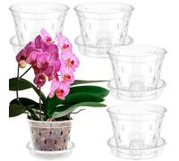 RHAIQBVC Clear Orchid Pot, 5Pcs Plastic Plant Pots with Holes and Saucers, Sturdy Breathable Flower Plant Pot, House Plant Pots Nursery Pots for Orchid Repotting Kit(M)