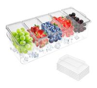 RHAIQBVC Ice Chilled Condiment Caddy with 5 Divider 41×15.5×14.2 cm Large Removable Ingredient Container with Lid and Handle Reusable Serving Tray Platter for Fruit Snack Salad Buffets