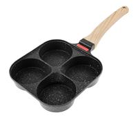 RHAIQBVC Non-Stick Frying Pan with 4 Hole Mini Egg Cooker Omelet Skillet with Wooden Handle Multi Pancake Aluminum Fried Egg Burger Pan for Breakfast Home Kitchen Cooking (Black)