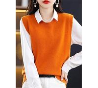 RHANY Sleeveless Knitted Waistcoat Women,Ladies Crew Neck Wool Feel Knitted Sweater Vest Winter Sweater Tank Top Fashion Orange Sleeveless Pullovers Overlay Underwear Outerwear,L