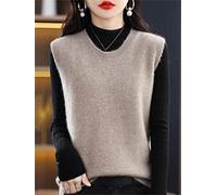 RHANY Sleeveless Knitted Waistcoat Women,Ladies Crew Neck Wool Feel Knitted Sweater Vest Winter Sweater Tank Top Fashionable Dark Camel Sleeveless Pullovers Overlay Underwear Outerwear,S