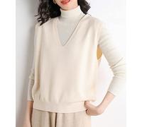 RHANY Sleeveless Knitted Waistcoat Women,Loose Cream Color Sleeveless Jumpers Tops Winter V-Neck Pullover Tank Top Ladies Wool Feel Knit Sweater Vest Wear Inside And Wear Outside Fashion Commute,Xl