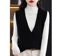 RHANY Sleeveless Knitted Waistcoat Women,Winter Sweater Tank Top Ladies Wool Feel Knitted Sweater Vest Simple Fashion Black Sleeveless Jumpers Overlay Underwear Outerwear,Xs
