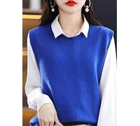 RHANY Sleeveless Knitted Waistcoat Women,Winter Sweater Women'S Tank Top Crew Neck Wool Feel Knitted Sweater Vest Fashion Blue Sleeveless Pullovers Overlay Underwear Outerwear,Xl