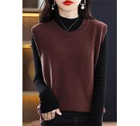 RHANY Sleeveless Knitted Waistcoat Women,Winter Sweater Women'S Tank Top Crew Neck Wool Feel Knitted Sweater Vest Fashion Coffee Color Sleeveless Pullovers Overlay Underwear Outerwear,Xl