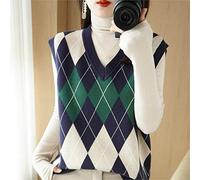 RHANY Sleeveless Knitted Waistcoat Women,Women'S Wool Feeling Knitted Sweater Vest Winter Pullover Tank Top Argyle Print Short Paragraph Sleeveless Pullovers Tops Overlay Underwear Outerwear,M