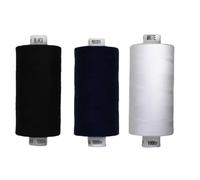 Rhapsew 3 x 1000yd Spools Pack - Coats Moon Sewing Thread Black, White & Blues (Various Shades) - Strong Polyester Thread for Sewing Machines & Hand Stitching (Black,White,M0089)