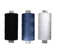 Rhapsew 3 x 1000yd Spools Pack - Coats Moon Sewing Thread Black, White & Blues (Various Shades) - Strong Polyester Thread for Sewing Machines & Hand Stitching (Black,White,M0085)