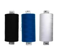 Rhapsew 3 x 1000yd Spools Pack - Coats Moon Sewing Thread Black, White & Blues (Various Shades) - Strong Polyester Thread for Sewing Machines & Hand Stitching (Black,White,M0233)