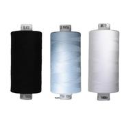 Rhapsew 3 x 1000yd Spools Pack - Coats Moon Sewing Thread Black, White & Blues (Various Shades) - Strong Polyester Thread for Sewing Machines & Hand Stitching (Black,White,M0054)