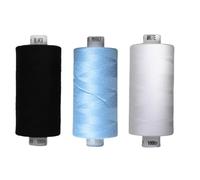Rhapsew 3 x 1000yd Spools Pack - Coats Moon Sewing Thread Black, White & Blues (Various Shades) - Strong Polyester Thread for Sewing Machines & Hand Stitching (Black,White,M0063)