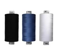 Rhapsew 3 x 1000yd Spools Pack - Coats Moon Sewing Thread Black, White & Blues (Various Shades) - Strong Polyester Thread for Sewing Machines & Hand Stitching (Black,White,M0226)