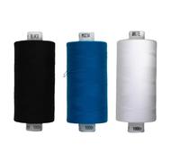 Rhapsew 3 x 1000yd Spools Pack - Coats Moon Sewing Thread Black, White & Blues (Various Shades) - Strong Polyester Thread for Sewing Machines & Hand Stitching (Black,White,M0234)