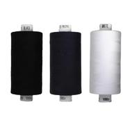 Rhapsew 3 x 1000yd Spools Pack - Coats Moon Sewing Thread Black, White & Blues (Various Shades) - Strong Polyester Thread for Sewing Machines & Hand Stitching (Black,White,M0090)
