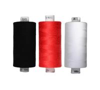 Rhapsew 3 x 1000yd Spools Pack - Coats Moon Sewing Thread Black, White & Pink/Red (Various Shades) - Strong Polyester Thread for Sewing Machines & Hand Stitching (Black, White, M0012)