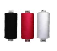 Rhapsew 3 x 1000yd Spools Pack - Coats Moon Sewing Thread Black, White & Pink/Red (Various Shades) - Strong Polyester Thread for Sewing Machines & Hand Stitching (Black, White, M0564)