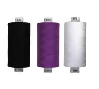 Rhapsew 3 x 1000yd Spools Pack - Coats Moon Sewing Thread Black, White & Purple (Various Shades) - Strong Polyester Thread for Sewing Machines & Hand Stitching (Black,White, M0092)