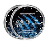 RHAPSODY 7Inch Diamond Saw Blade 2pcs,Continuous Turbo Rim General Purpose Blade Dry/Wet Cutting Concrete,Masonry, Brick, Block,Stone,Paver 7/8"-5/8" Arbor