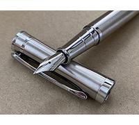 Rhapsody Luxury 3035 Executive STAINLESS STEEL Fountain Pen Ink Pens ~ 0.5mm Medium-Fine Nib + 5 BLACK Cartridges