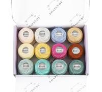 Rhapsody Pearl Cotton Thread Size 8 Crochet Thread Perle 12 Balls Mercerzided Egyptian Cotton Hand Knitting, Embroidery, Sashiko, Cross-Stitch, Sewing, Needlepoint, DIY, Quilting (Winter Sky)