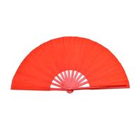Rhawuy Tai Chi Fan | Bamboo & Silk Kung Fu Fan for Martial Arts/Dance/Performance | 36cm Lightweight Training Fan with Rounded Border (Red pole and red face)