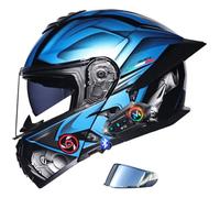 RHBDDHV Bluetooth Modular Motorbike Helmet, ECE Approved Flip Up Full Face Integrated Helmet, Street Bike Racing Helmet, with Anti-Fog Double Visor, for Adults Men Women, M~XXXL